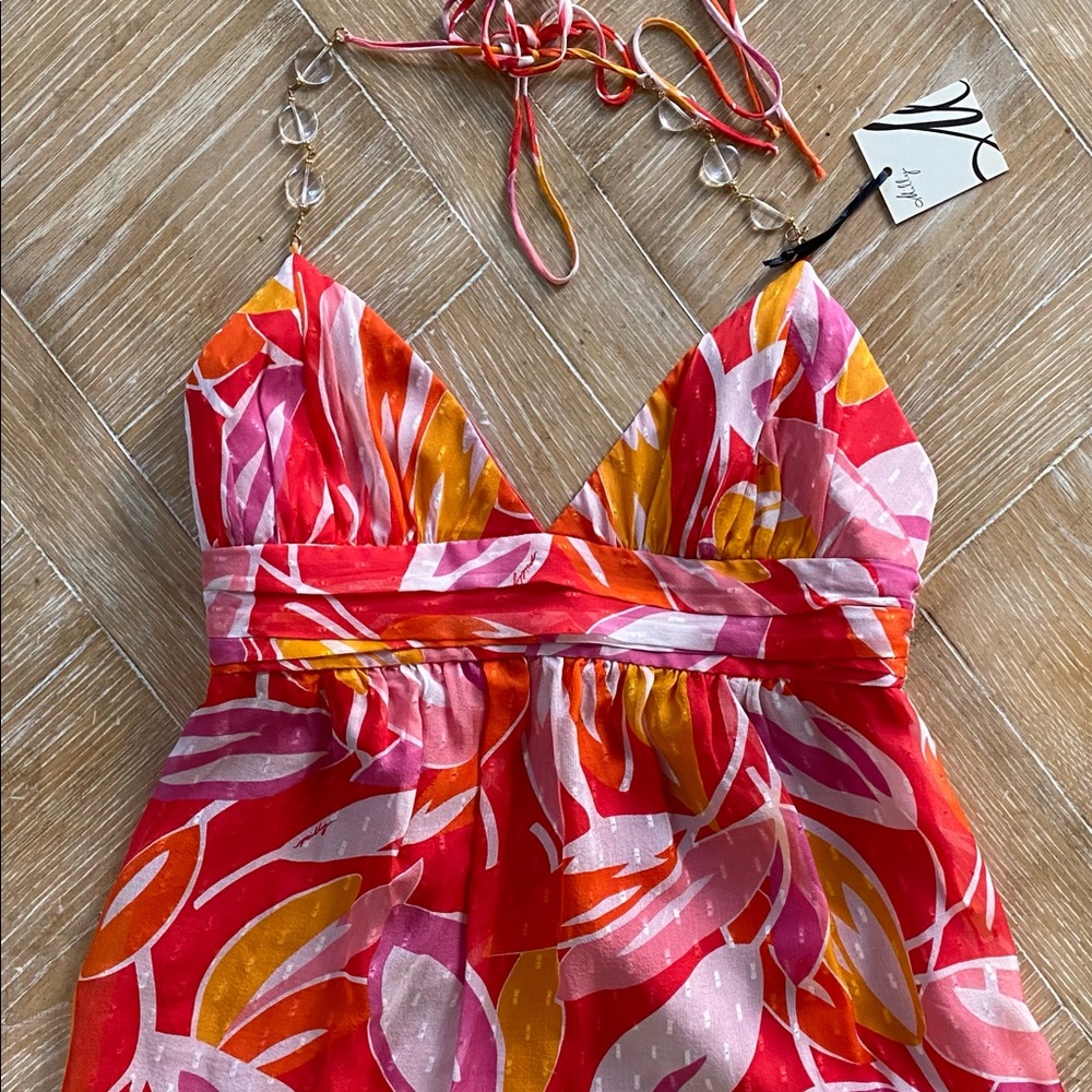 MILLY NWT Silk Halter with decorative lucite beads